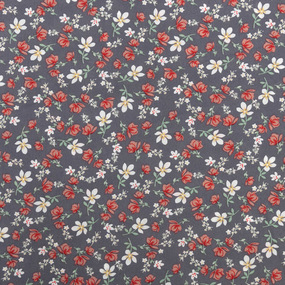 Ткань на отрез Прадо №15 Красные и белые цветы на сером фото