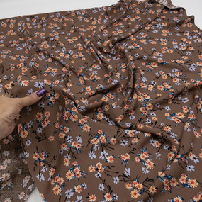 Ткань на отрез штапель 150 см 3077 Полевые цветы на коричневом фото