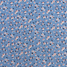 Ткань на отрез штапель 150 см 2707-7 Маленькие цветы на голубом фото