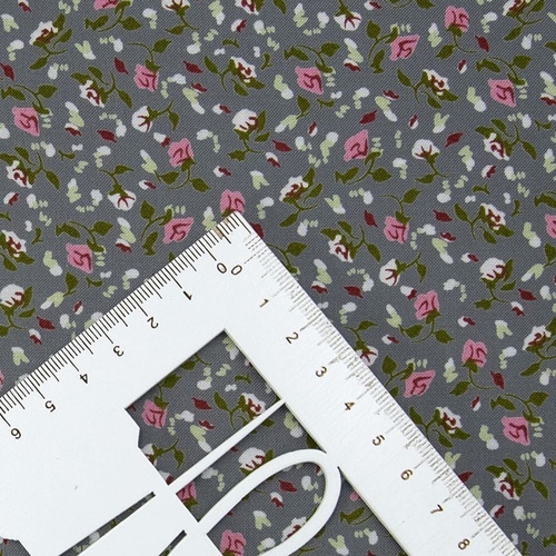 Ткань на отрез штапель 150 см 20015 Розовые цветы на сером фото 5