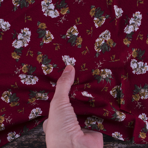 Ткань на отрез штапель 145 см 20016 Цветы на бордовом фото 2