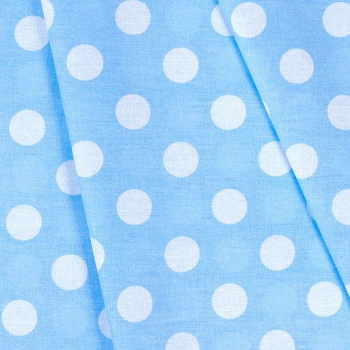 Ткань на отрез бязь плательная 150 см 1422/23 голубой фон белый горох фото 1