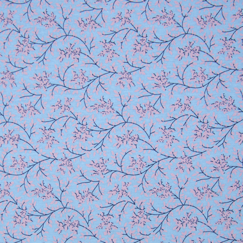 Ткань на отрез кулирка 2371-V7 Веточки цвет голубой фото 2