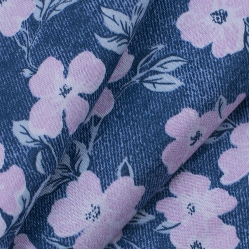 Ткань на отрез кулирка R5051-V3 Розовые цветы на синем фото 4