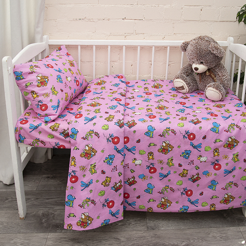 Постельное белье в детскую кроватку из бязи ГОСТ 383/3 Зоопарк цвет розовый фото 1