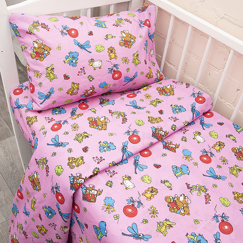 Постельное белье в детскую кроватку из бязи ГОСТ 383/3 Зоопарк цвет розовый фото 7