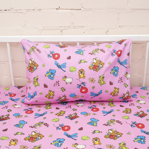 Постельное белье в детскую кроватку из бязи ГОСТ 383/3 Зоопарк цвет розовый фото 5
