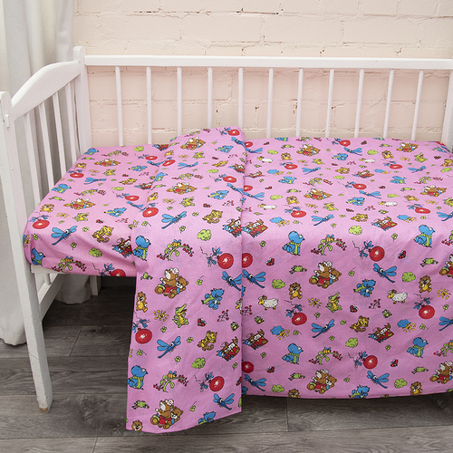 Постельное белье в детскую кроватку из бязи ГОСТ 383/3 Зоопарк цвет розовый фото 2