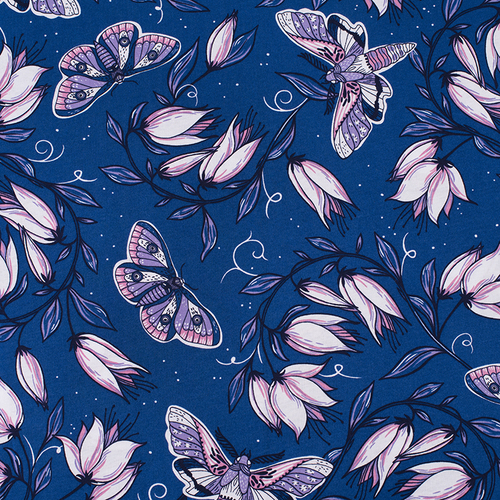 Ткань на отрез кулирка R4147-V4 Цветы на синем фото 1