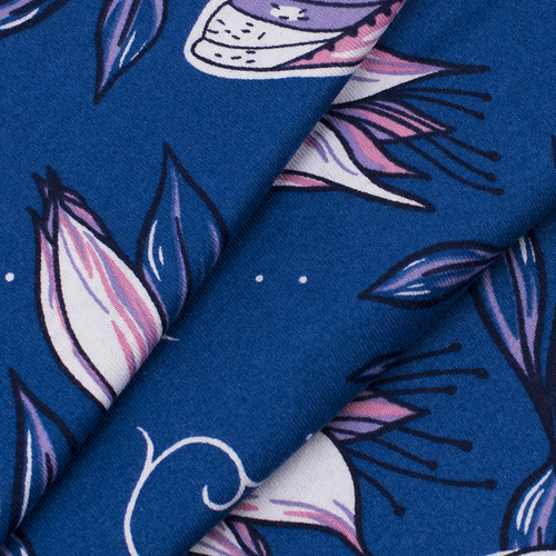 Ткань на отрез кулирка R4147-V4 Цветы на синем фото 2