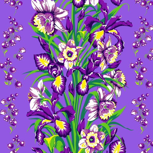 Ткань на отрез вафельное полотно 45 см 144 гр/м2 1589/1 Цветы на фиолетовом фото 1