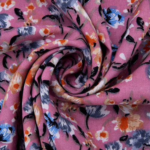 Ткань на отрез штапель 150 см D048-2 Цветы на розовом фото 1