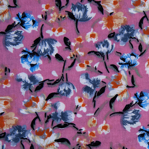Ткань на отрез штапель 150 см D048-2 Цветы на розовом фото 3