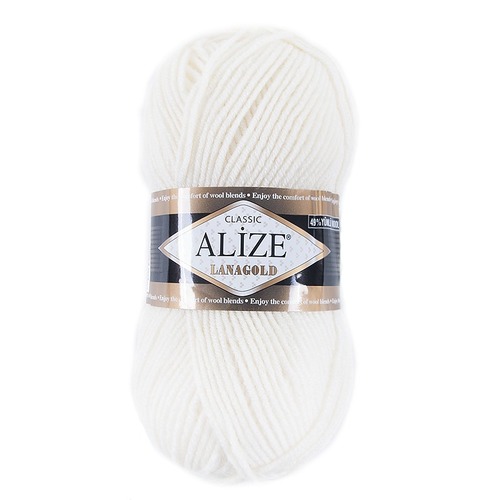 Пряжа для вязания Ализе LanaGold (49%шерсть, 51%акрил) 100гр цвет 062 молочный фото 1