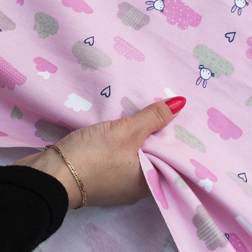 Маломеры интерлок пенье Облачный зайчик розовый R330 0.3 м фото 4