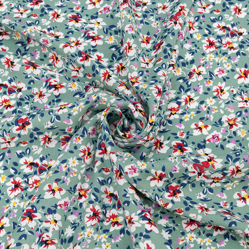 Ткань на отрез штапель 150 см 2306-1 Цветы на мятном фото 1