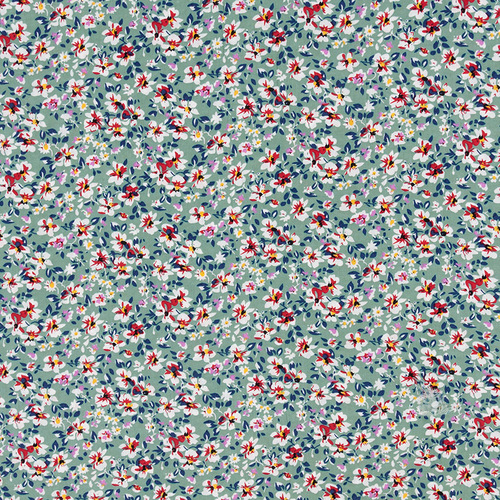 Ткань на отрез штапель 150 см 2306-1 Цветы на мятном фото 4