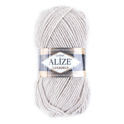 Пряжа для вязания Ализе LanaGold (49%шерсть, 51%акрил) 100гр цвет 152 беж меланж фото 1
