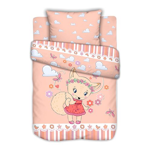 Постельное белье в детскую кроватку из сатина с простыней на резинке Лисичка на полянке фото 1