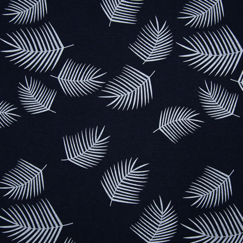 Ткань на отрез кулирка 1370-V1 Лист пальмы на синем фото 3