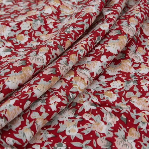 Ткань на отрез штапель 150 см 14556 Цветы на красном фото 5