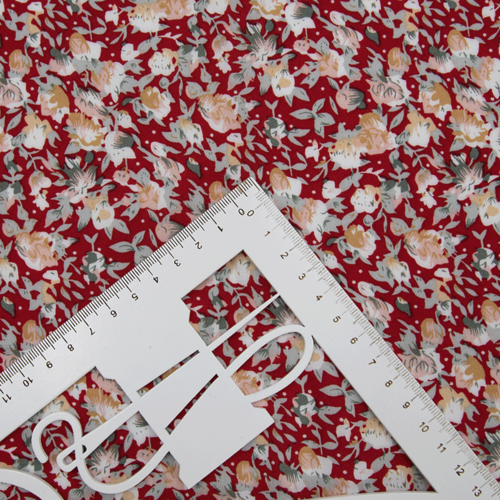 Ткань на отрез штапель 150 см 14556 Цветы на красном фото 6