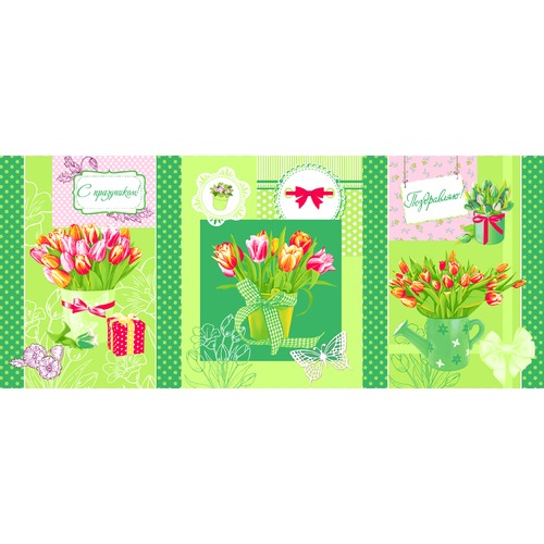 Вафельное полотно набивное 150 см 449/2 Тюльпаны цвет зелёный фото 2