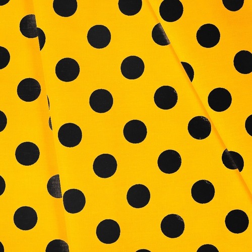 Ткань на отрез бязь плательная 150 см 1422/4 желтый фон черный горох фото 1