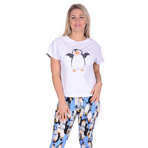 Женская пижама ЖП 019 белый+принт пингвины р 44 фото 1