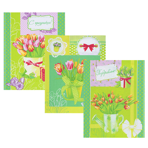 Набор вафельных полотенец 3 шт 45/60 см 449/2 Тюльпаны цвет зеленый фото 1