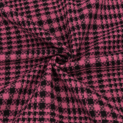 Ткань на отрез твид-шанель 5411 Клетка цвет темно-розовый фото 1
