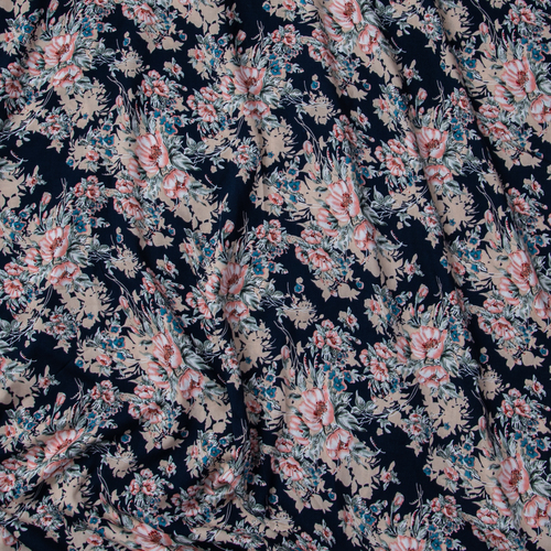 Ткань на отрез штапель 145 см 60037 Цветы на синем фото 1