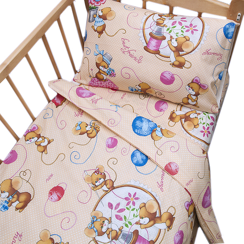 Постельное белье в детскую кроватку из бязи 9675/4 Мышки персиковый бязь фото 1