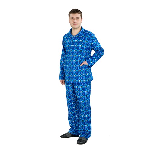 Пижама мужская фланель клетка 48-50 цвет голубой фото 1
