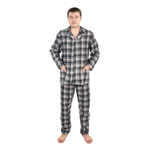 Пижама мужская фланель клетка 48-50 цвет серый фото 1