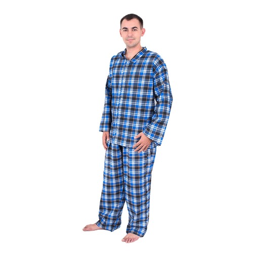 Пижама мужская фланель клетка 64-66 цвет синий фото 1
