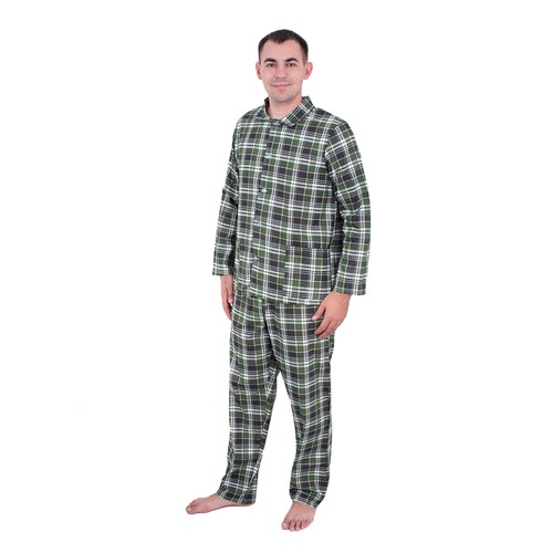 Пижама мужская бязь клетка 48-50 цвет зеленый фото 1