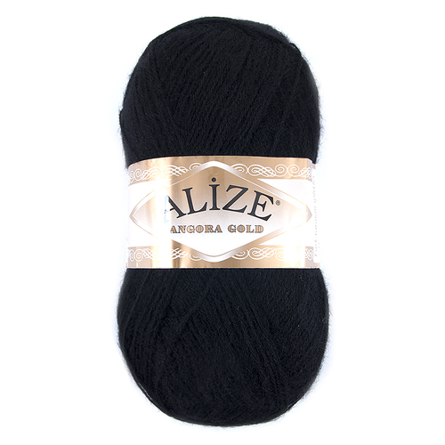 Пряжа для вязания Ализе AngoraGold (20%шерсть, 80%акрил) 100гр цвет 060 черный фото 1