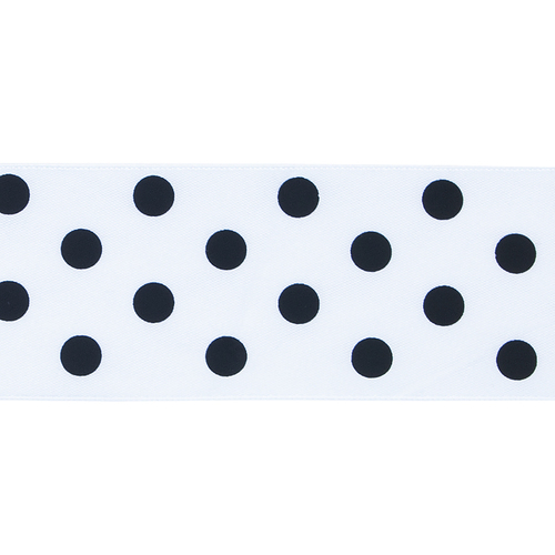 Лента атласная горох ширина 50 мм (27,4 м) цвет 029030 белый-черный фото 2