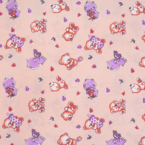 Ткань на отрез бязь ГОСТ детская 150 см 116/4 Мишки цвет розовый фото 1