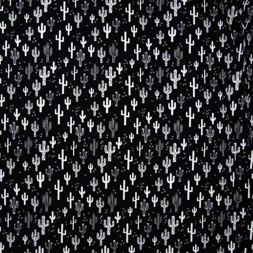 Ткань на отрез кулирка R2031-V1 Кактусы цвет черный фото 1