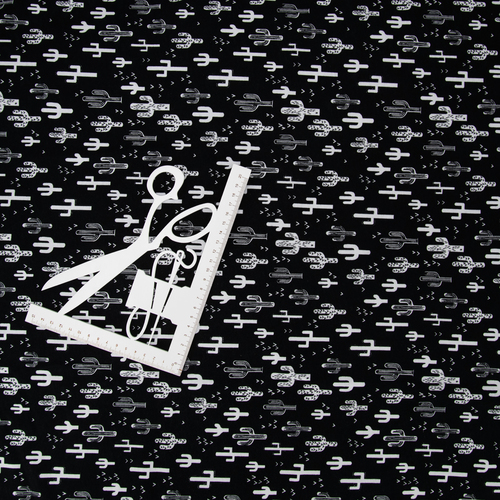 Ткань на отрез кулирка R2031-V1 Кактусы цвет черный фото 7