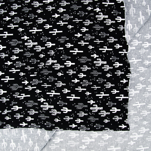 Ткань на отрез кулирка R2031-V1 Кактусы цвет черный фото 5