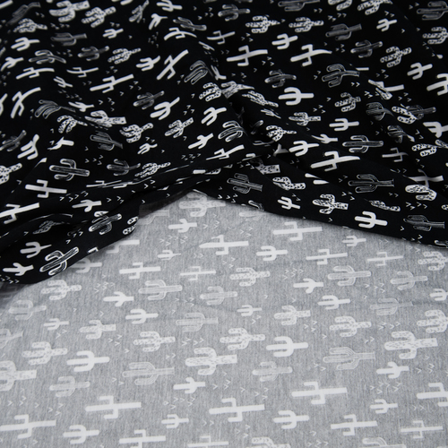 Ткань на отрез кулирка R2031-V1 Кактусы цвет черный фото 2