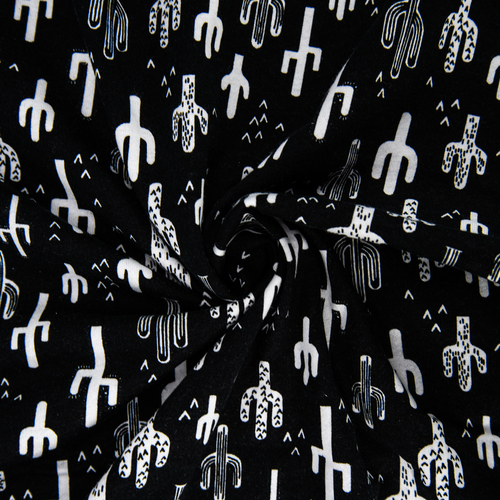 Ткань на отрез кулирка R2031-V1 Кактусы цвет черный фото 3