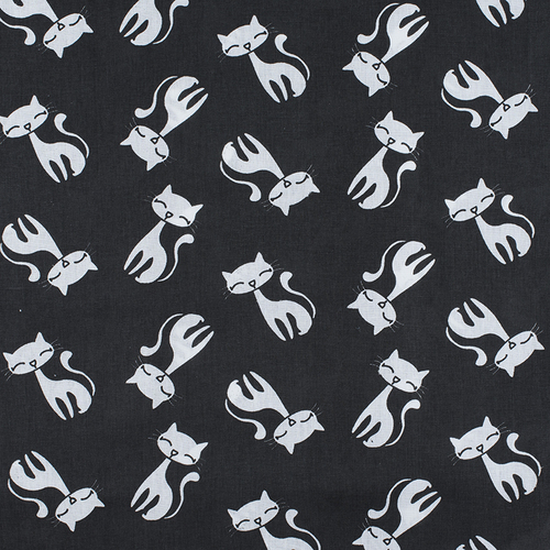Ткань на отрез бязь плательная 150 см 1871/1А Белые котята на черном фото 1
