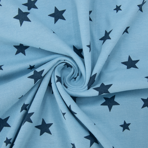 Ткань на отрез кулирка 1100-V27 Звезды цвет голубой фото 1