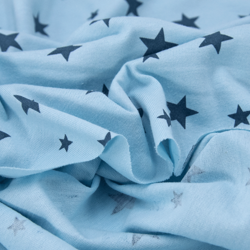 Ткань на отрез кулирка 1100-V27 Звезды цвет голубой фото 5