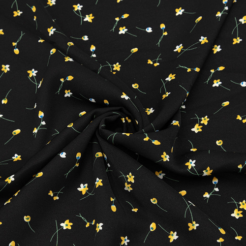 Ткань на отрез Прадо №10 Желтые цветы на черном фото 1