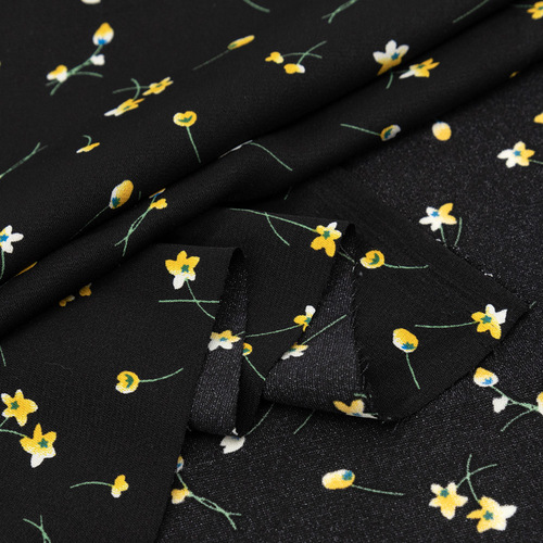 Ткань на отрез Прадо №10 Желтые цветы на черном фото 4